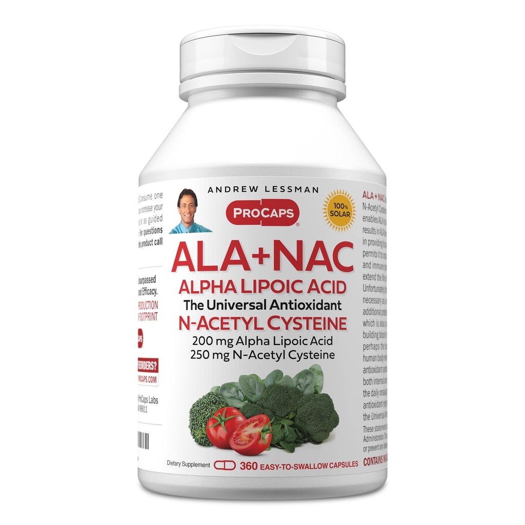 ANDREW LESSMAN ALA + NAC Alpha Lipoïnezuur met N-Acetyl-Cysteine 360 Capsules - Ultra-High Potency, Anti-Oxidant Ondersteuning voor zenuwstelsel, hart, hersenen, lever, nieren, longen, energie. Geen additieven