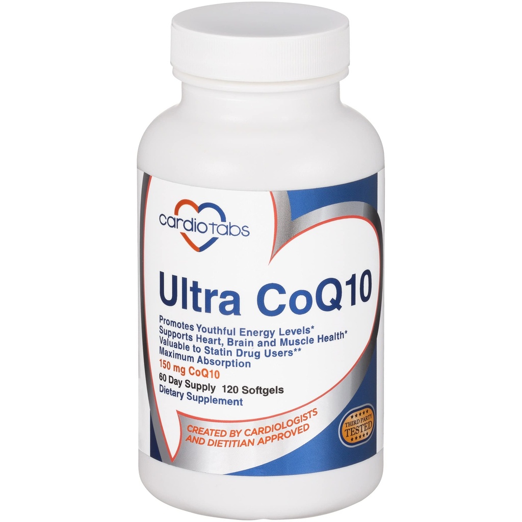 Ultra CoQ10 Co-enzymsupplement voor Cardio Health, 150 mg CoQ10 - Ubichinon - Per 2 Softgels w/Safflower Oil & Tocoferols, 6X Betere absorptie voor Brain & Muscle Health, 120 Softgels