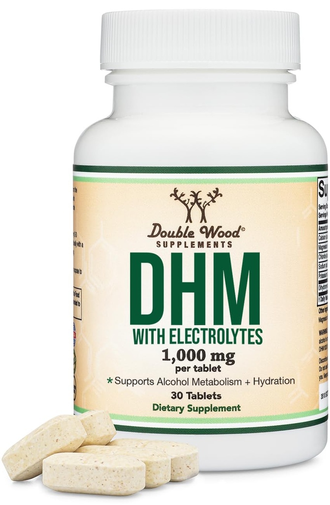 DHM1000 Dihydromyricetin (DHM) Tabletten - Meest krachtige DHM Supplement op de markt - 1000 mg (30 telling) Verbeterd met Elektrolyten voor Hydratatie en Lever Ondersteuning door Dubbel Hout