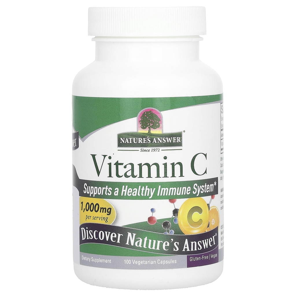 De natuur Antwoord Vitamin C Capsules - Vegan Dietary Supplement - Sojavrij, Glutenvrij - Ideaal voor gezonde Immune Ondersteuning - 1000 mg (100 capsules)