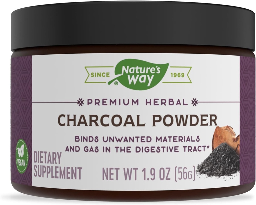 Nature's Way Premium Poudre de charbon à base de plantes, 800 mg Par portion; Poudre; Emballage sans BPA (Paquetage May Vary)