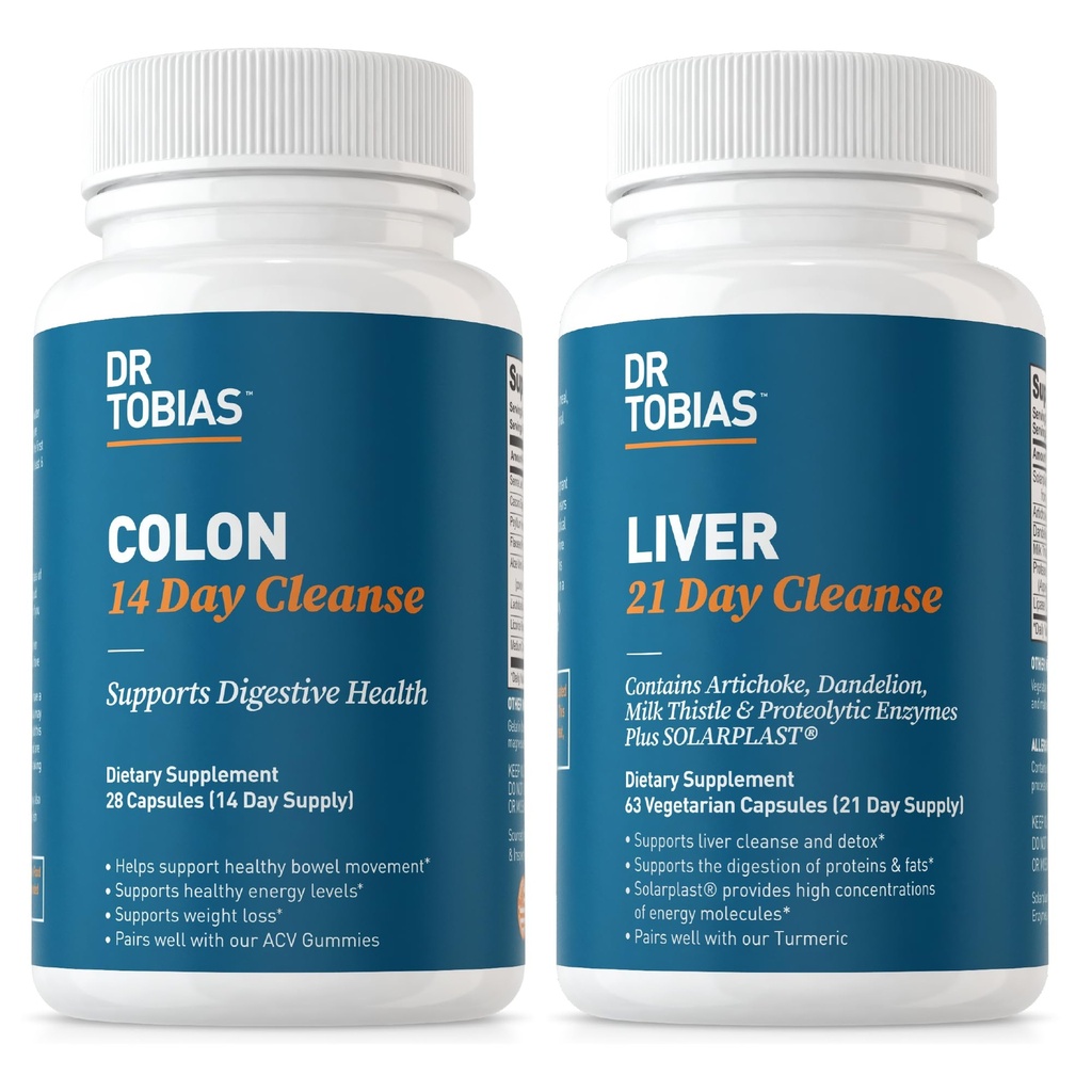 Dr. Tobias Colon 14 dagen Reiniging & Lever 21 dagen Reinigingssupplementen, met vezels, kruiden en probiotica, Solarplast, Artichoke, Melkdistel, Ondersteunt Gut en Lever Gezondheid.