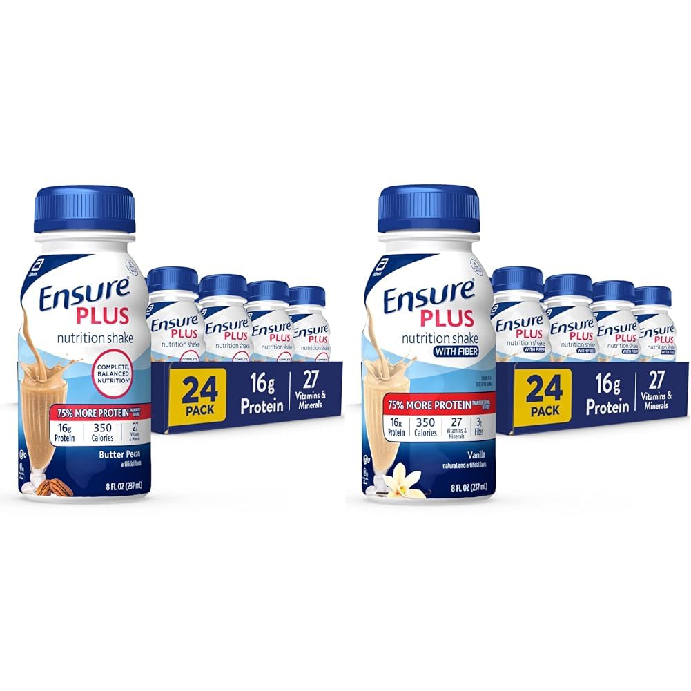 Zorg ervoor dat Plus Voeding Schudden met 16 gram proteïne en Zorg ervoor dat Plus Liquid Nutrition Schudden met vezels, 16 Gram Proteïne, Vanille, 8 Fl Oz Fles (verpakking van 24)