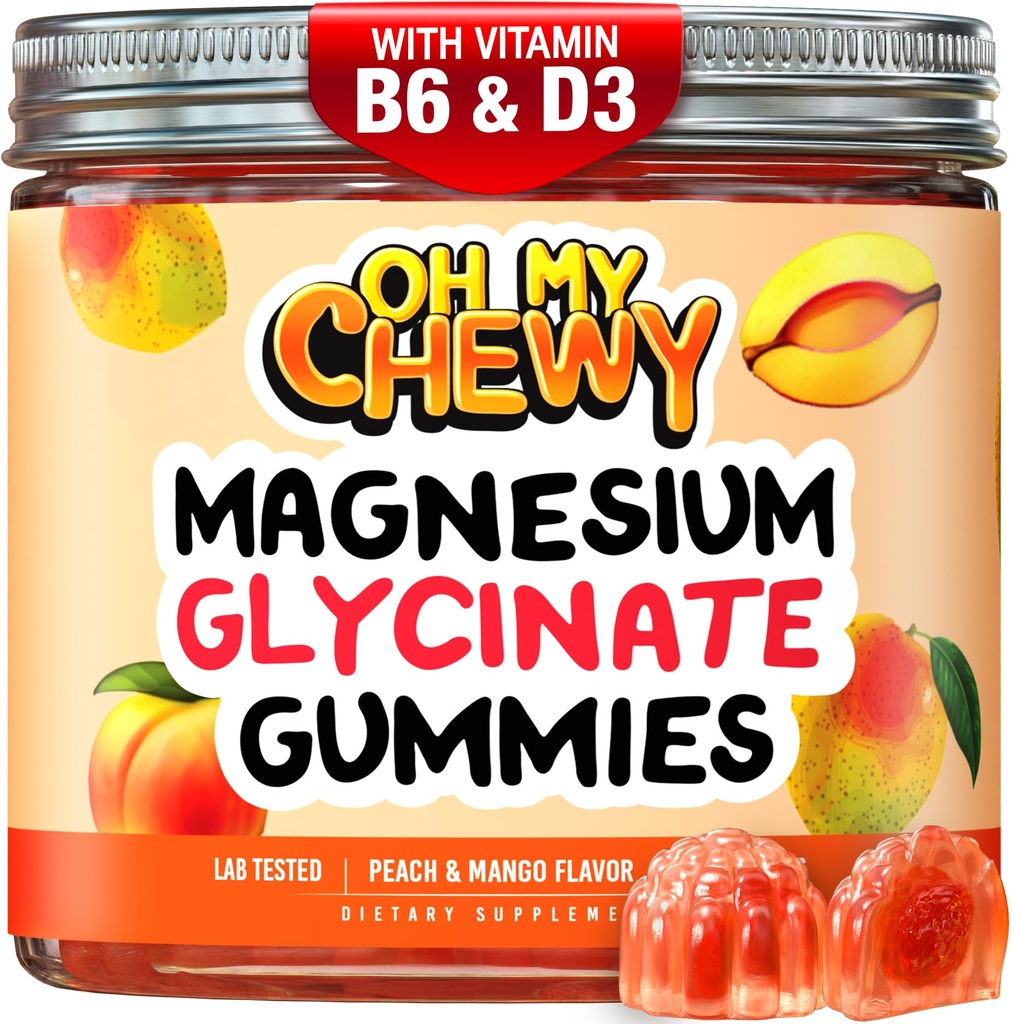 Center-Filled Magnesium Glycinate Gummies 400MG - High Absorption for Kids, Teens & Adults - Supplement for Sleep, Calm & Muscle Relaxation with B6 & D3 - Gluten Free & Vegan Friendly - 120 Count