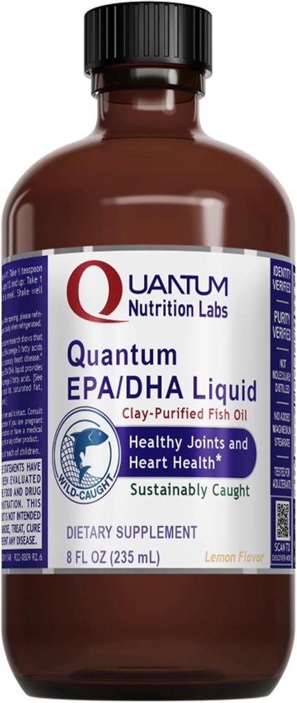 Quantum Nutrition Labs EPA/DHA Liquid - Omega 3 Fish Oil Liquid, Omega 3 Liquid Fish Oil Supplement voor volwassenen, Joint, Heart, & Brain Health Support - 8 Fl Oz Fles