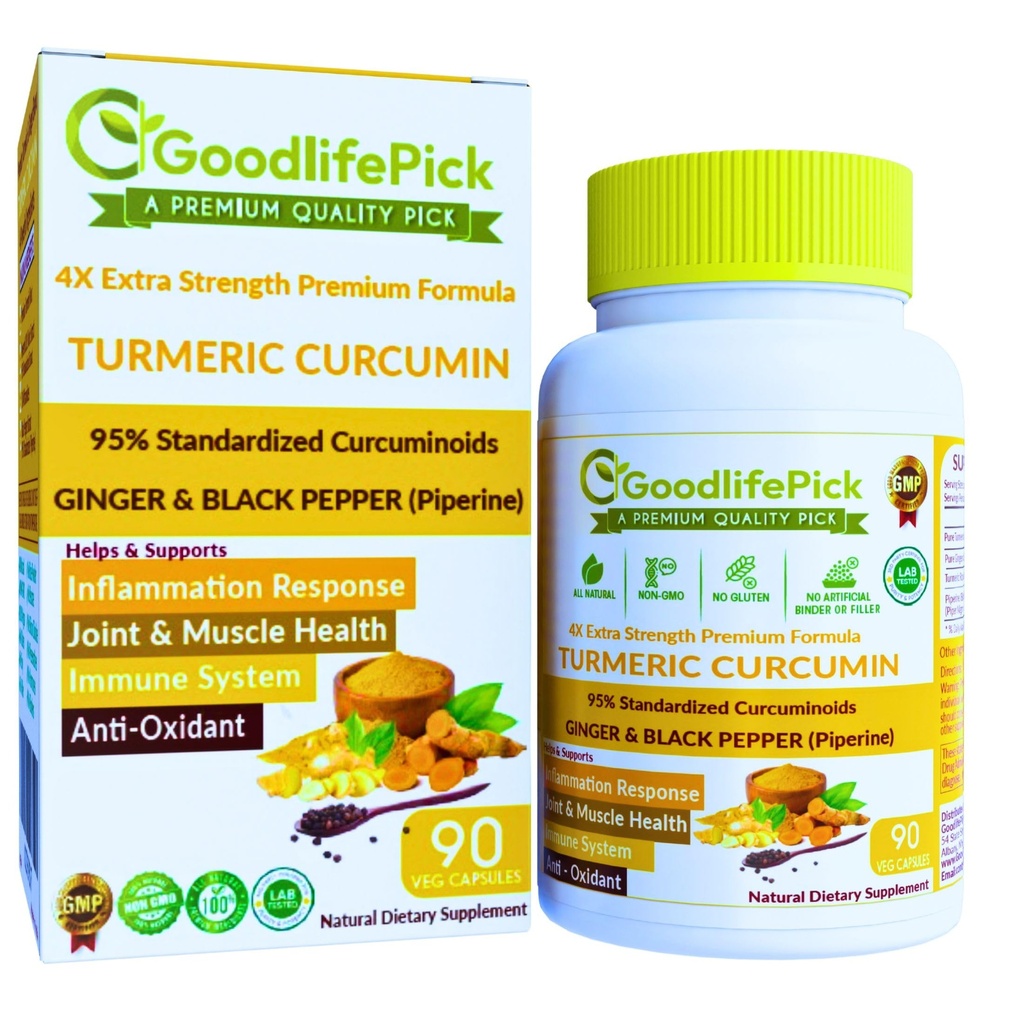 Capsules Curcumine Turcuma Extra Strength avec Ginger & 95% Curcuminoids & Black Pepper Extract pour des avantages maximums. Toutes les poudres naturelles de riz Non OGM NON Stéarate NON Silica- 90 Vég.