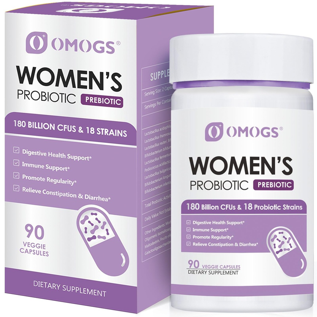 OMOGS Vrouwenprobiotica 180 miljard CFUs 18 strains, with Organic Prebiotics, Cranberry Extract, D-Mannose & Digestieve Enzymes, for Digestief, Boost Immune, PH Balance & Urethral Health, 90 Capsules