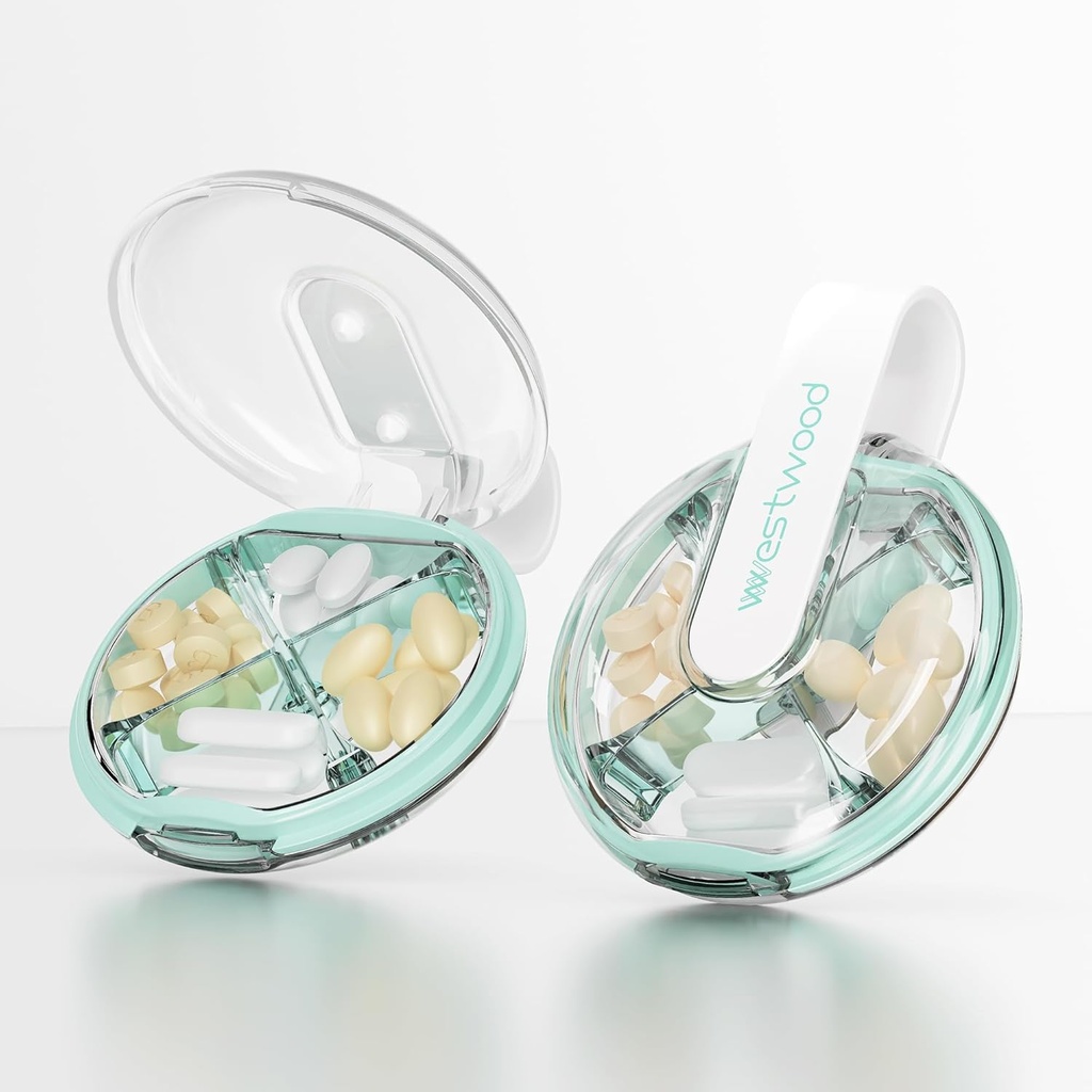 Kleine pil geval, schattige pil Box voor Purse & Pocket, 4 Compartiment verwijderbare pil houder, Portable Travel pil Organizer voor Vitaminen, Supplementen, Visolie (Groen)