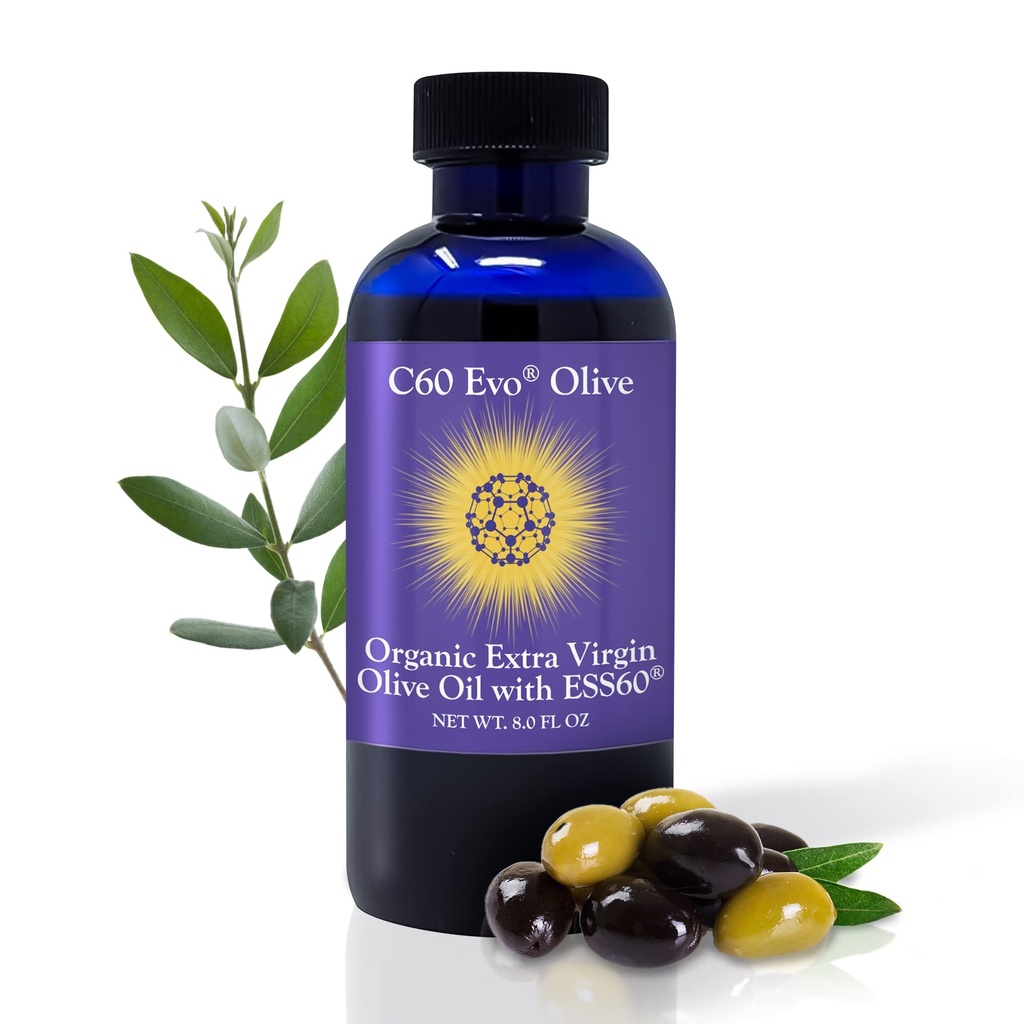 Pure Carbon 60 ESS60 en huile d'olive extra vierge tout naturel, supplément de sommeil tout-en-un, supplément d'antioxydants et supplément d'énergie pour le bien-être général, la flexibilité, la jeunesse Glow, 8 oz