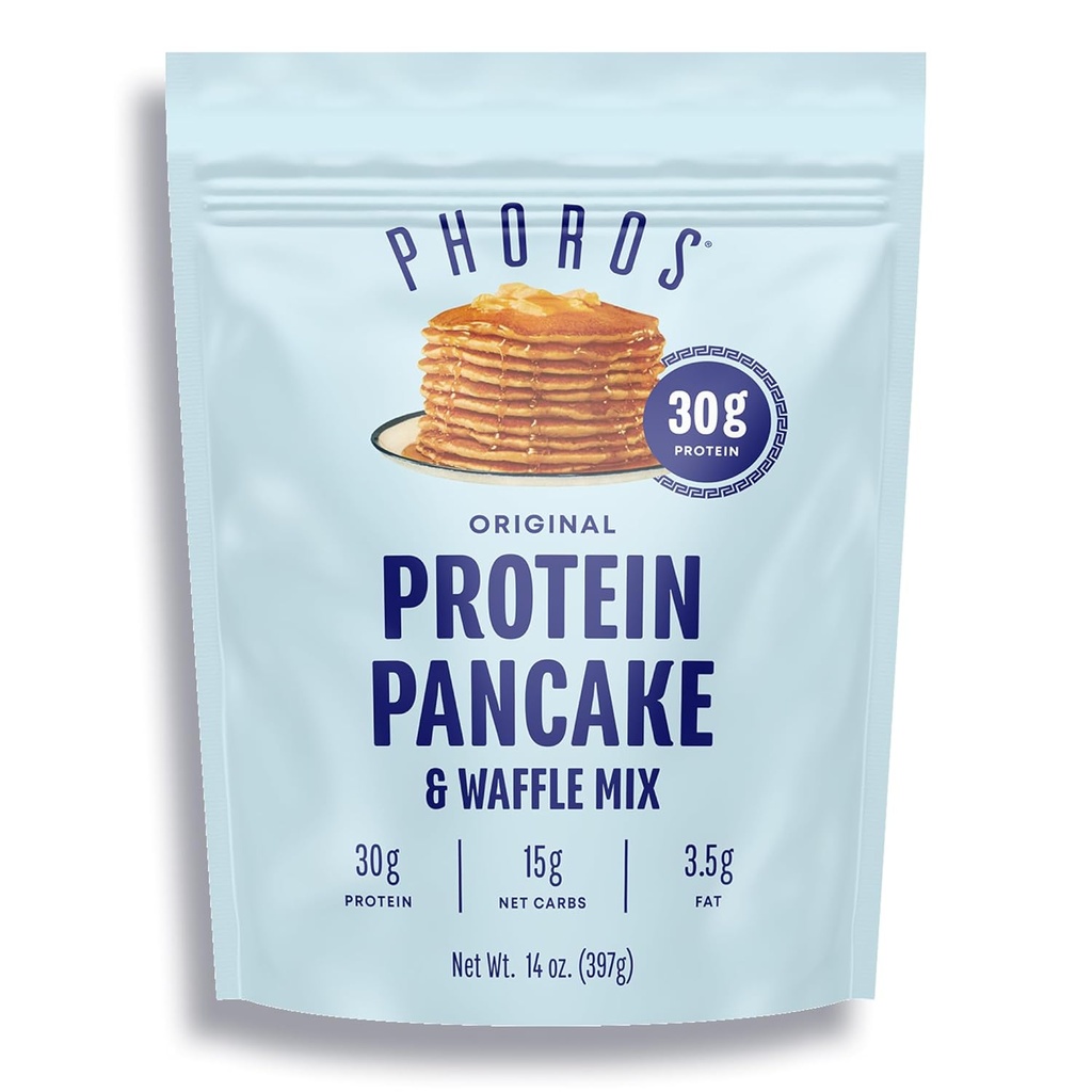 Proteïne pannenkoekenmix & Proteïne wafelmix door Phoros Nutrition, 30 g eiwit, lage kool, hoog eiwit, Keto-vriendelijk, Wei Proteïne, Geheel graan Haver, Whole Tarwe Pannenkoeken, Voeg gewoon water (Origineel)