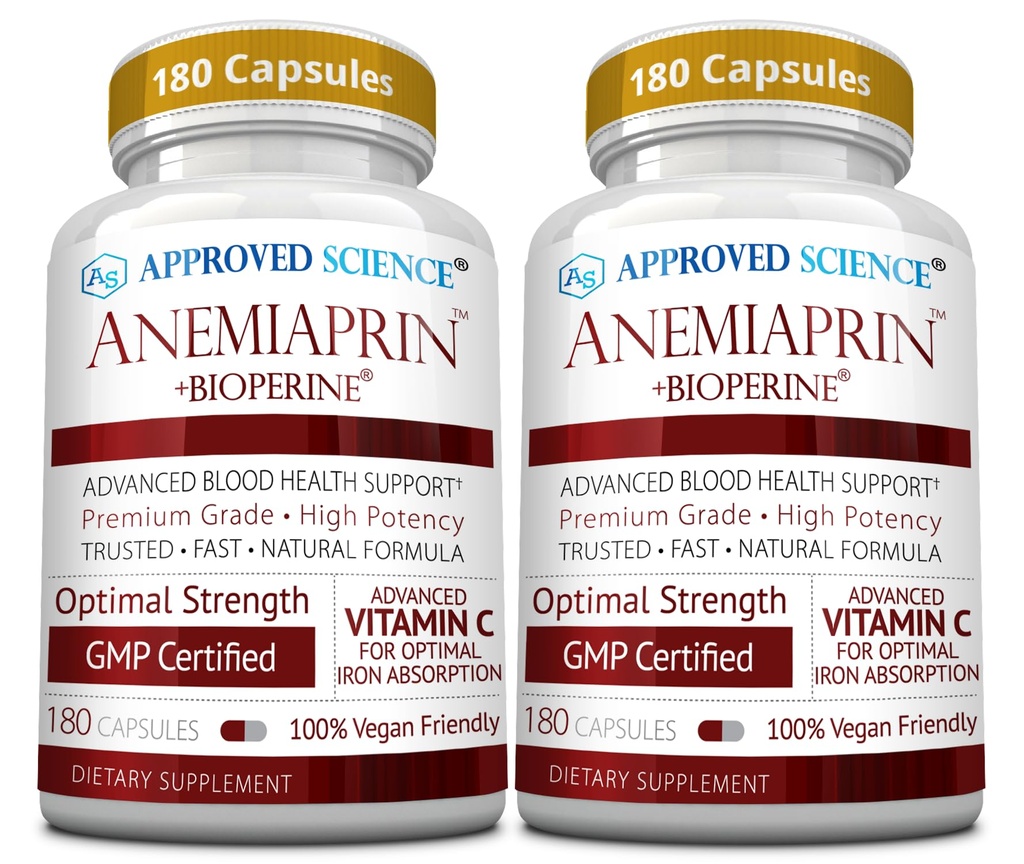 Goedgekeurde Wetenschap Anemieprin - Absorbeerbare IJzer, Vitamine C - Zacht op maag - 380 Capsules - 6 maanden levering - Niet-GMO, Veganistisch