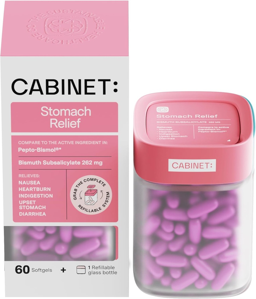 Cabinet: Soulagement de l'estomac sous-salicylate de bismuth 262mg, 60 Comte de soulagement anti-diarrhéique pour l'estomac élevé, et l'indigestion (Kit de démarrage)
