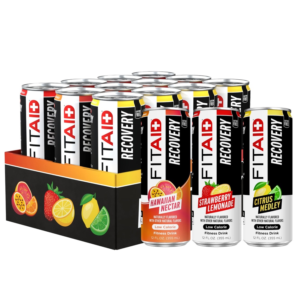 FITAID Recovery Blend, Variety Pack, BCAA's, Glucosamine, Elektrolyten, Omega-3's, Groene Thee, 100% Schoon, Paleo, Veganistisch & Glutenvrij, van nature zoet en smaakvol, 12 oz. blikken (verpakking van 12)