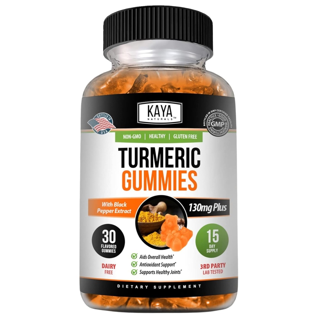 Kaya Naturals Kurkuma Supplementen Gummies - Pure Nature Kurkuma Curcumin -Kurkuma Gember Gummies - 30 Graaf Gummy - Kurkuma met zwarte peper Extract