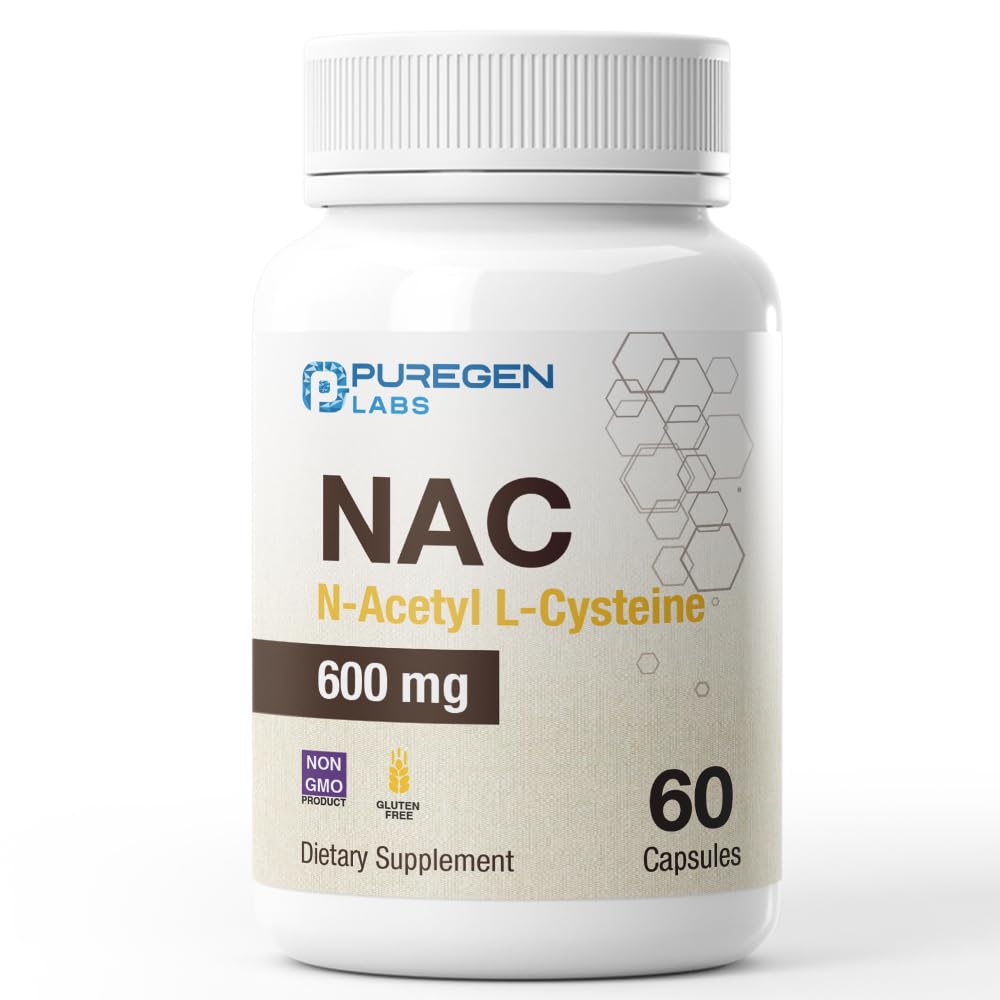 Pureen Labs N-Acetyl-L-Cysteine (NAC) 600mg, Antioxidant Support Supplement, NAC 600 mg, Makkelijk te absorberen - 60 Vegetarische Capsules
