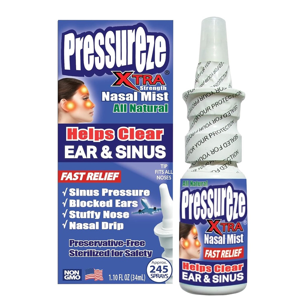 Druk Xtra - Natural- Conservative Free - Steriele neusspray - voor ernstige Sinus Congestie Relief - Opent geblokkeerde oorkanalen, Snurken - 245 Sprays, 34 ml (pakket van 1)