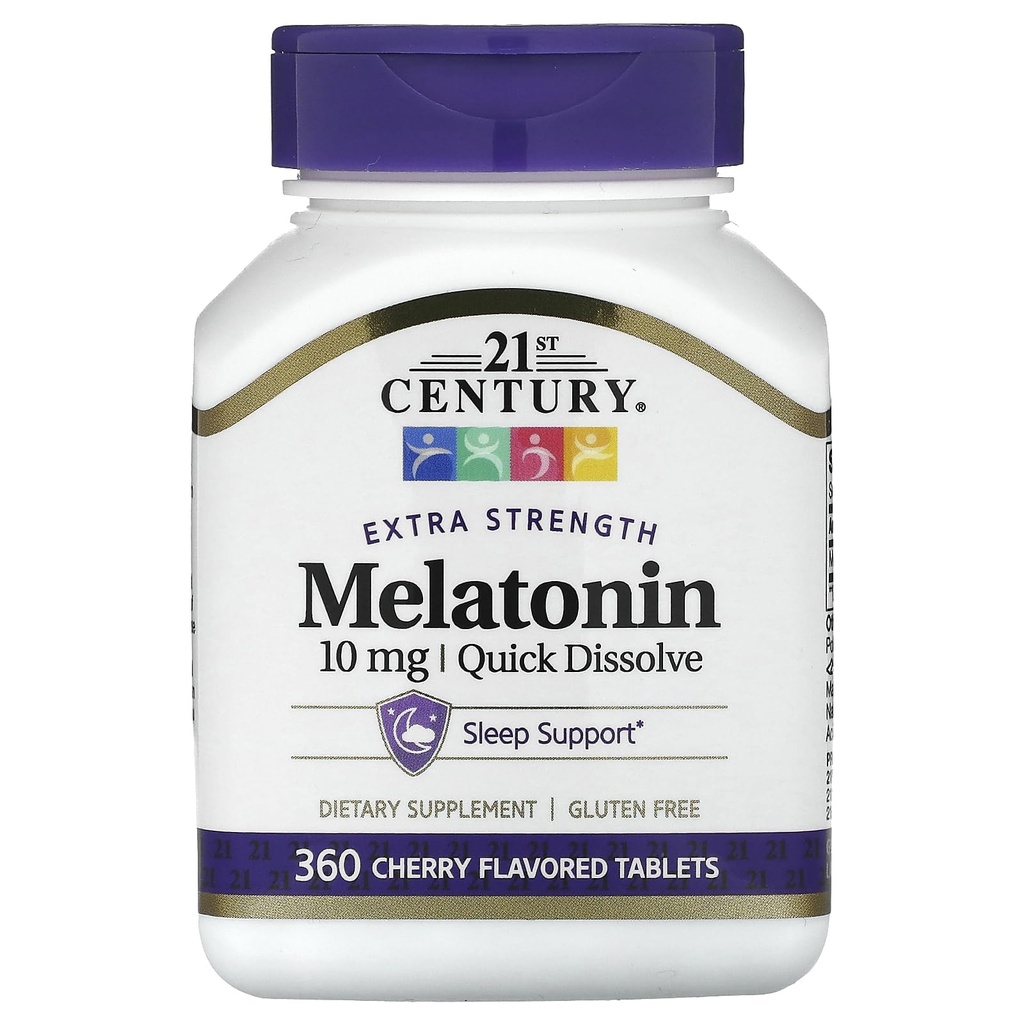 21e eeuw Extra sterkte Melatonine, Quick Solution, Cherry, 10 mg, 360 tabletten