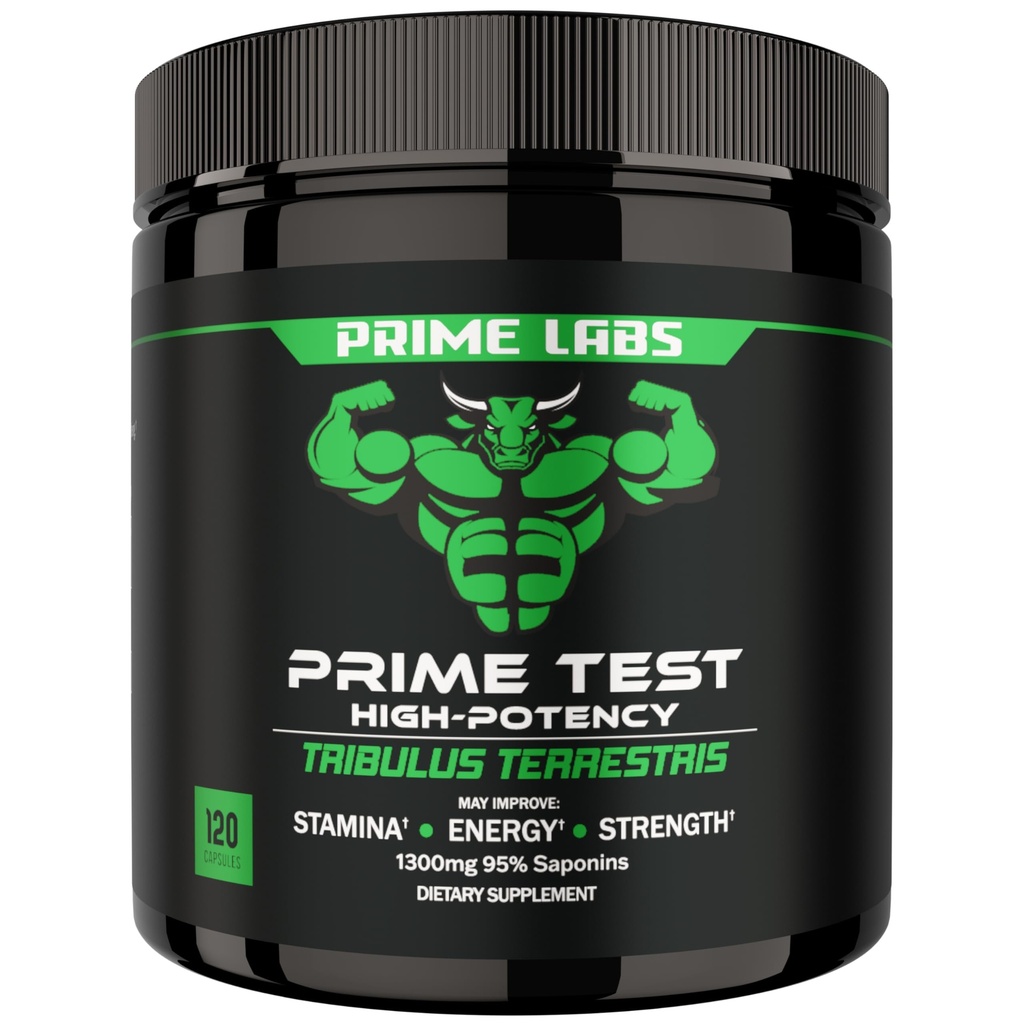 Prime Labs Tribulus Terrestris voor mannen 1300mg - Verbeterd met 95% Saponins - Energie, vitaliteit, Kracht - 120 Tel.