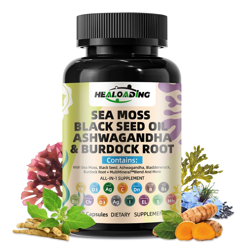 Sea Moss Capsules:Wildcrafted Organic Irish Seamoss & Bladderwack - Rijk aan mineralen, Ondersteunt Thyroid Health, Digestie, Skin & Immune System - Vegan, Non-GMO