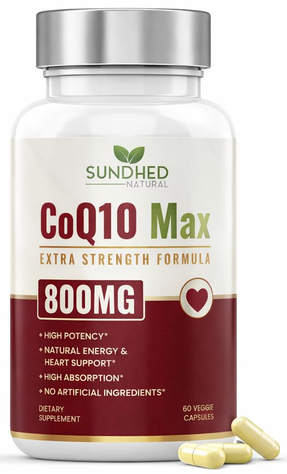 CoQ10 Powerful Antioxidant Supplement - Extra Strong Formula 800mg, 60 Capsules, 1-Month Supply with Coenzyme Q10 Vitamins and Supplements