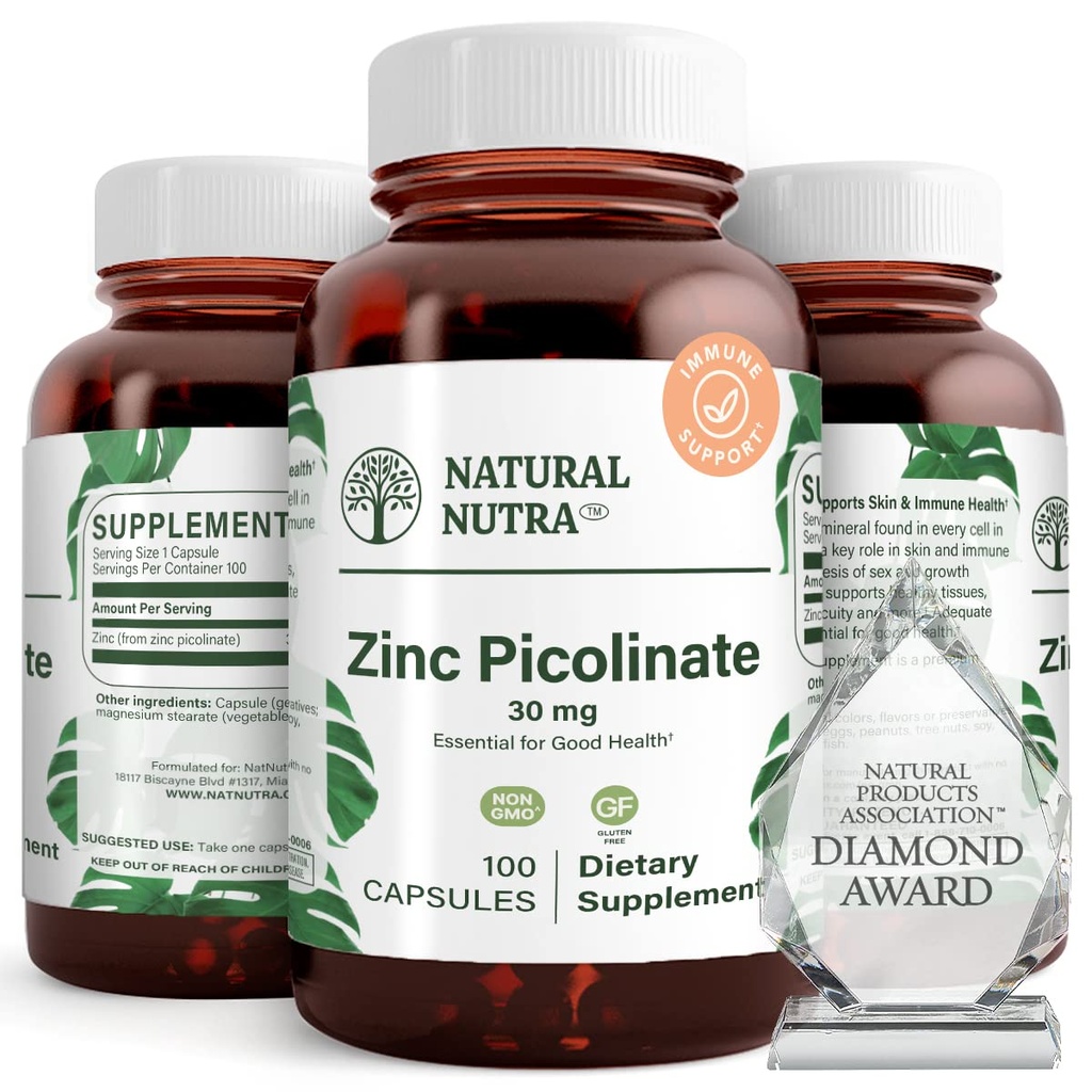 Natuurlijke Nutra zink Picolinaat 30 mg, dubbele sterkte, ruwe en zuivere, zeer Bio beschikbaar supplement voor groei en Immuun Ondersteuning, helpt de gezondheid van de huid te bevorderen, helpt ondersteuning Metabolic System 100 Capsules