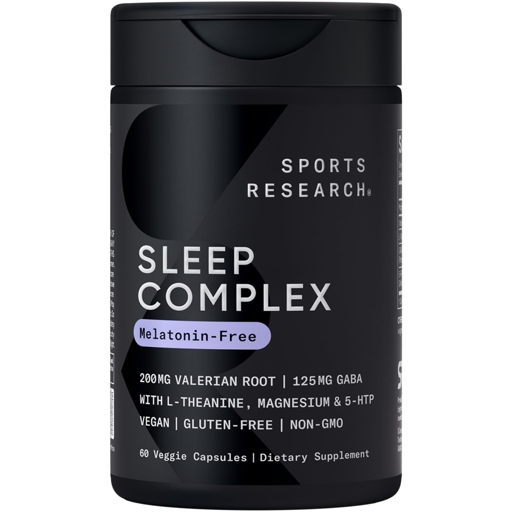 Sports Research® Sleep Complex- Melatonine-Free Vegan Capsules - met Valeriaanwortel, GABA, L-Theanine, Magnesium & 5-HTP - 30 porties