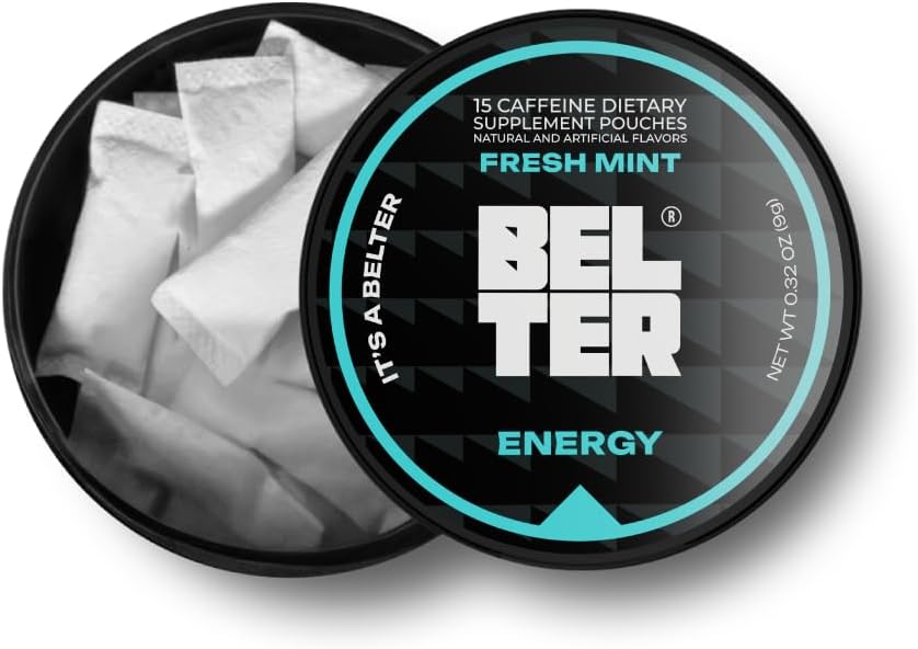BELTER - Fresh Mint - Cafeïnezakken - 15 Telling - Fast-Active - Zero-Calorie Energy Boost - 96mg Cafeïne per zak - Ideaal voor sport, sportschool, gaming, & Werk