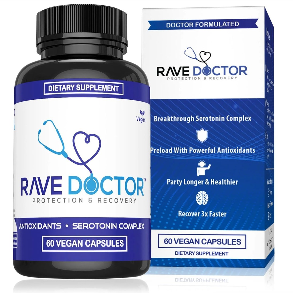 Rave Doctor 5 HTP Supplement - Essentiële Rave Vitamines voor Festival Goers, Rave Accessoires, Festival Essentials, Festival Gear, Rave Essentials, 5htp Supplement