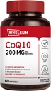 CoQ10 200mg per portie, Extra Virgin Olijfolie, Ultra Absorptie, Natuurlijk gefermenteerd, Coenzym Q10 Supplement, Energieproductie, Gezond Hart, Anti-Aging, 60 Softgels