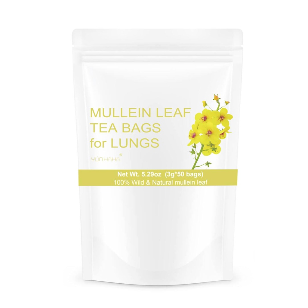 50 Tassen Mullein Leaf Thee Tassen voor Longen Reiniging Detox, Natuurlijke Gedroogde Kruiden Mullen Mullin Leaf Tea Lung Gezondheid voor ademen Eenvoudig, Cafeïnevrij, Immune Ondersteuning