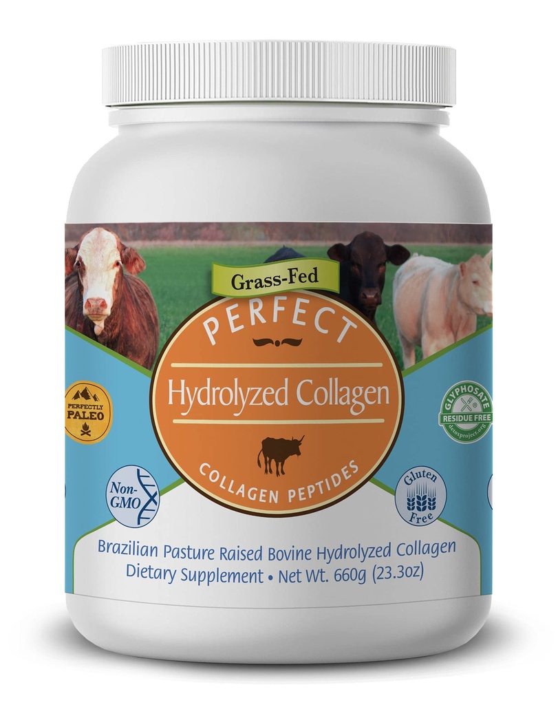 Suppléments parfaits – Poudre de collagène hydrolysée non aromatisée pour les hommes et les femmes - Peptides de collagène - Mélange dans des liquides froids chauds, herbe, absorption facile, 660 grammes