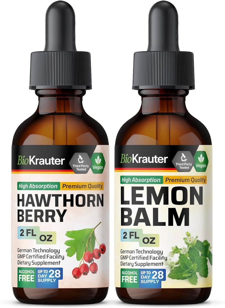 BIO KRAUTER Hawthorn Tincture 2 Fl. Oz. & Lemon Balm Tincture 2 Fl. Oz.