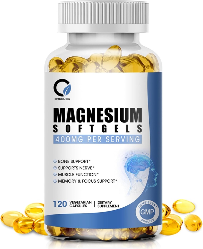 Magnesium Glycinate Capsules, Hoge Absorptie Magnesium Glycinate 400 mg met Vitamine B6 & D3 Magnesium Complex Supplementen Softgels voor Spier, Bot en Energie Ondersteuning Non-GMO 120 Veganistisch aantal