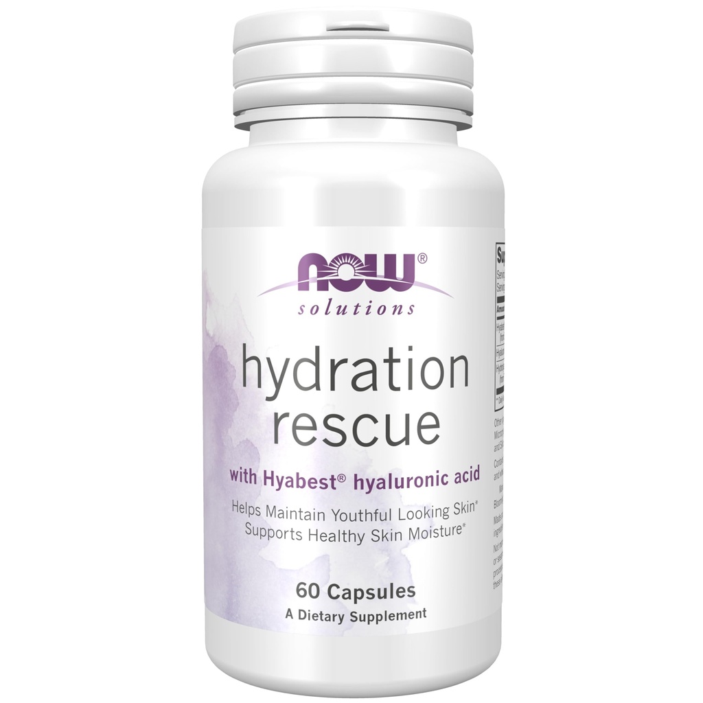 MAINTENANT Foods Solutions, Hydratation Rescue with Hyabest® hyaluronique acid, aide à maintenir la peau qui regarde les jeunes*, soutient l'humidité saine de la peau*, 60 gélules