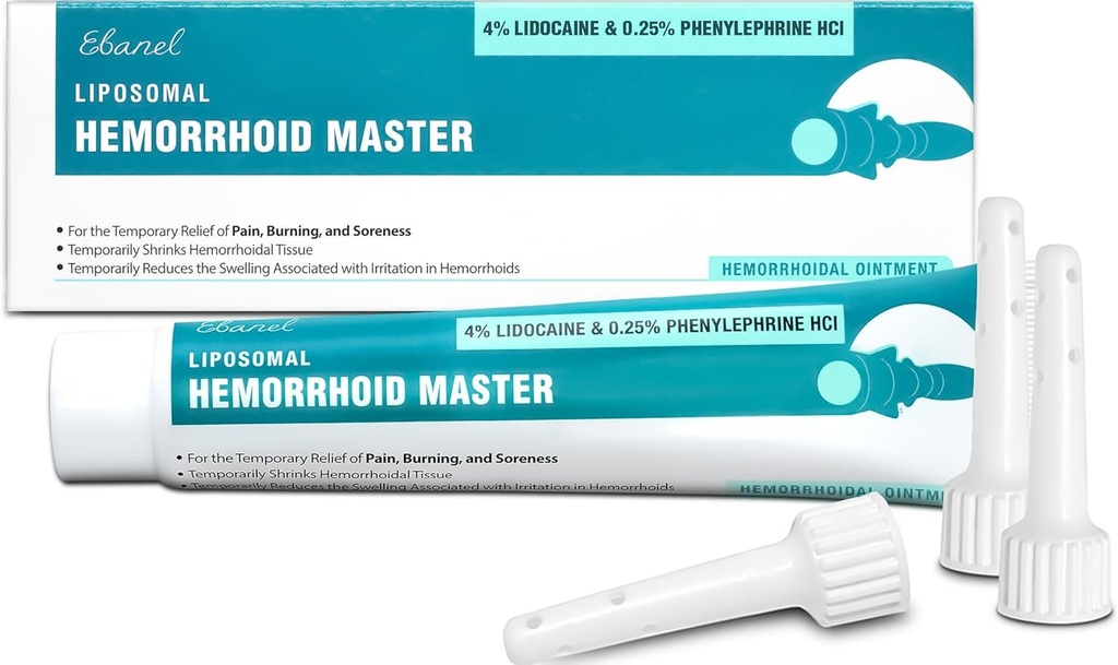 Ebanel 4% Lidocaïne Aambeien Behandeling Zalf met Fenylefrine, Hydrocortison, Vitaminen B6, D3, E, Zinkoxide, Externe en Interne Aambeien Behandeling Burn Itch Pijn Relief Anale Cream