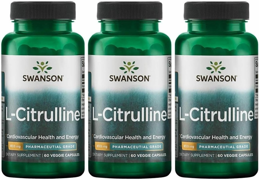 Swanson L-Citrulline - Supplément naturel Promouvoir la santé cardiovasculaire et le soutien énergétique - Aide à augmenter la circulation - (60 capsules, 850mg chacune) (3 pack)