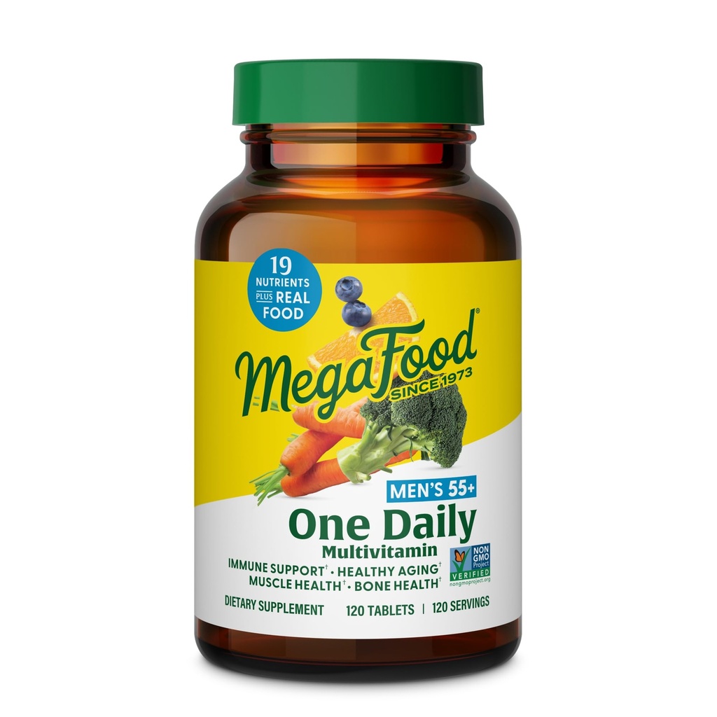 MegaFood Multivitamine voor mannen 55+ One Daily Mens Multivitaminen, Gemethyleerde B12, Vitamine D3, C & Zink - Gezond Verouderen, Bot & Muscle Health & Immune Support - Vegetarisch - 120 tabletten