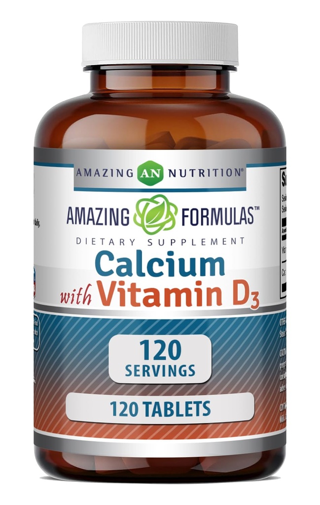 Formules étonnantes Calcium avec supplément de vitamine D3 (comprimés) Non-OGM (sans gluten) Fabriqué aux États-Unis (1 Pack de 120 Count)
