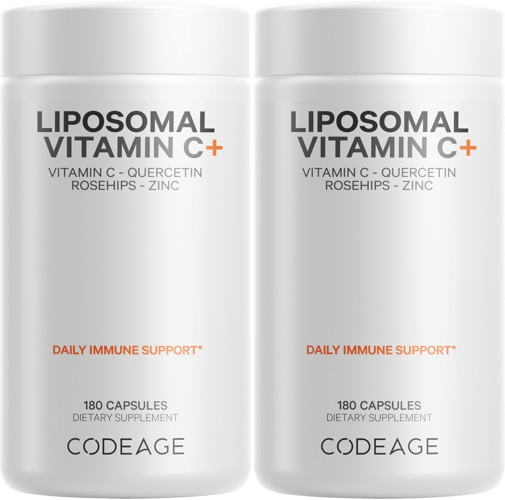 Codeage Liposomale vitamine C 1500 mg met zink, vlierbes, Citrus Bioflavonoïden Grapefruit, Citroen, Oranjepoeder, Quercetine & Rose HIPS Fruit 