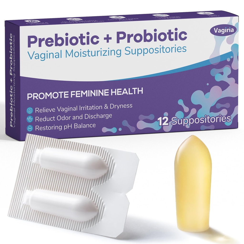 Suppositoires probiotiques vaginaux, infusés d'acide hyaluronique, d'arbre à thé et de vitamine C et E, formule de soutien de l'équilibre du pH combat la sécheresse, l'odeur et le malaise, rétablit la santé féminine(12 comtes)