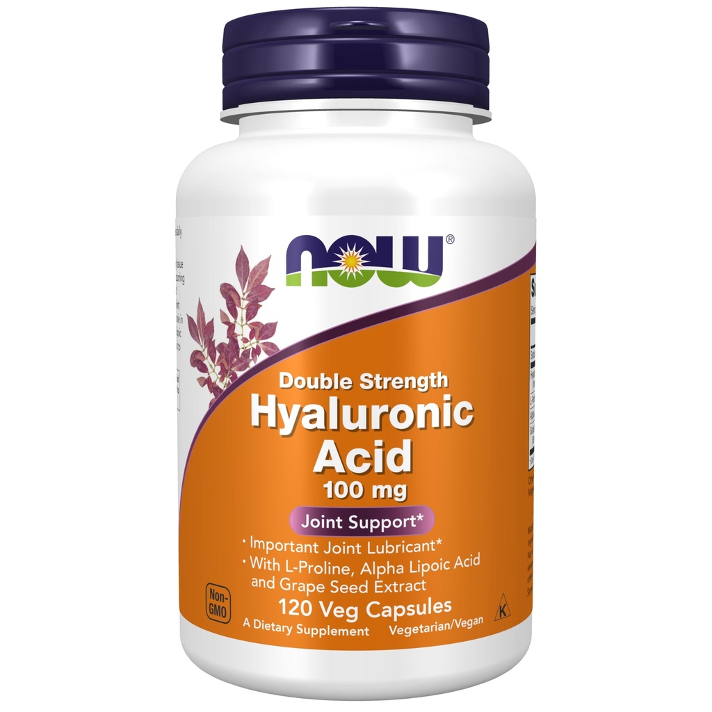 MAINTENANT compléments alimentaires, acide hyaluronique 100 mg, double résistance avec L-Proline, acide alpha lipoïque et extrait de graines de raisin, 120 capsules de légumes