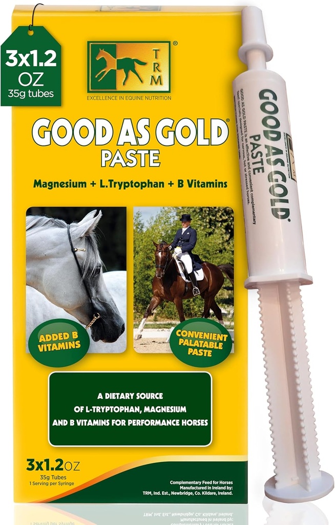 TRM Good as Gold Equine Calming Supplement Plakken voor ontspanning en aandacht Tryptofaan, Magnesium, B Vitaminen - 3 Aantal x 1,23 oz (3 Aantal x 35g) - 3 Aantal x 1,23 oz