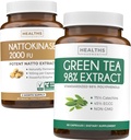 Nattokinase & Green Tea (1-maandvoorraad) Energy Boost Bundle - Nattokinase 2000 FU Krachtige natuurlijke gefermenteerde soja (60 capsules) & Green Tea Extract 98% met EGCG (Non-GMO) Natuurlijke Metabolisme Boost