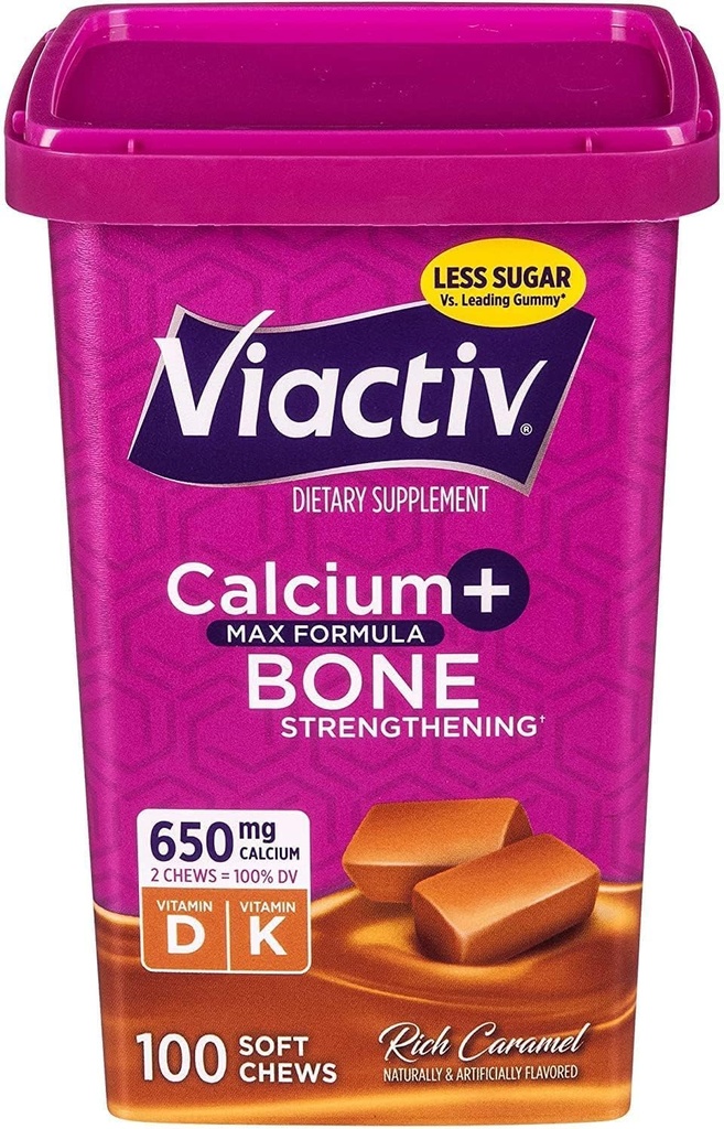 Viactiv Max Formule Calcium + Vitamine D3 Supplement voor Bone Health, Rich Caramel, 100 Zachte Kauwen