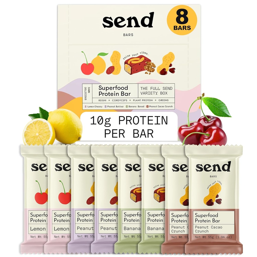 Verzend Bars Plant-Based Vegan Gezonde Proteïne Bars, Met Groenen (Variety Pack, 8 Bars) 