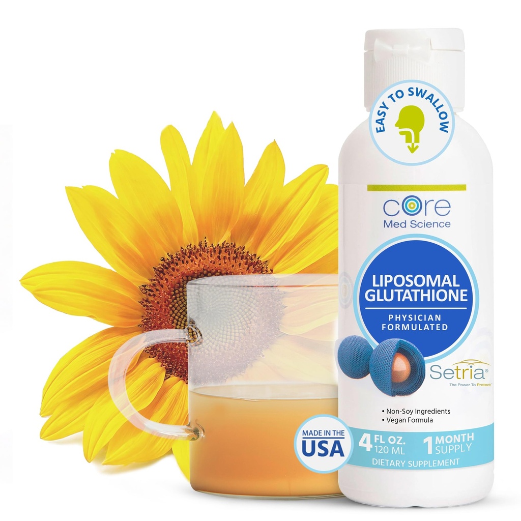 Supplément liquide à base de glutathion liposomique (500mg, 4 Fl Oz) - Sétrie réduite pure avec complexe phospholipidique - Supplément antioxydant pour l'énergie, la santé du cerveau, la peau et la santé du foie