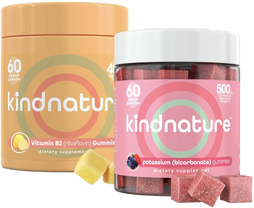 kindnature Vitamine B2 Riboflavine 400mg & Gommies de potassium pour les adultes et les enfants - Supplément de potassium 500mg & Riboflavine 400mg Gommies à croquer