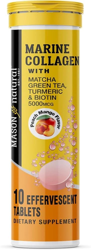 MASON NATUURLIJKE Marine Collageen met Matcha Green Thee, Kurkuma en Biotine - gezond haar, huid en nagels en gewrichten, krachtige antioxidant, 10 Bruistabletten