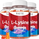L-Lysine 1000mg Gummies - Ondersteunt huid, Lip, Veganist, Glutenvrij, 60 Kauwbare Lysine voor volwassenen, Vitaminen Weefsel Gezondheid & Immuun Systeem, Aminozuur Vitamine Supplement & Complexe Supplementen (3 Pack)