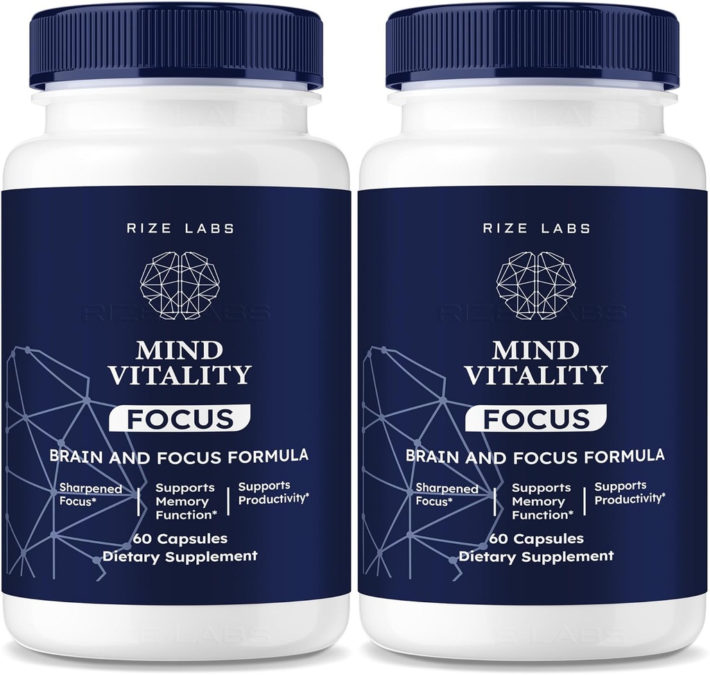 rize labs Mind Vitality Focus Brain Supplement, Official Mind Vitality to Boost Focus and Concentration & Vermijd mid-namiddag vermoeidheid, geest vitaliteit geavanceerde formule (120 capsules) (pack of 2)